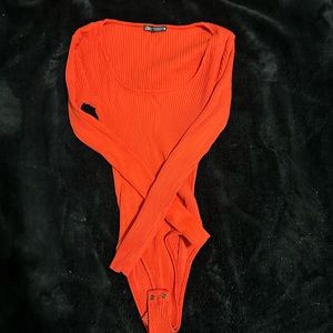 red orange zara bodysuit